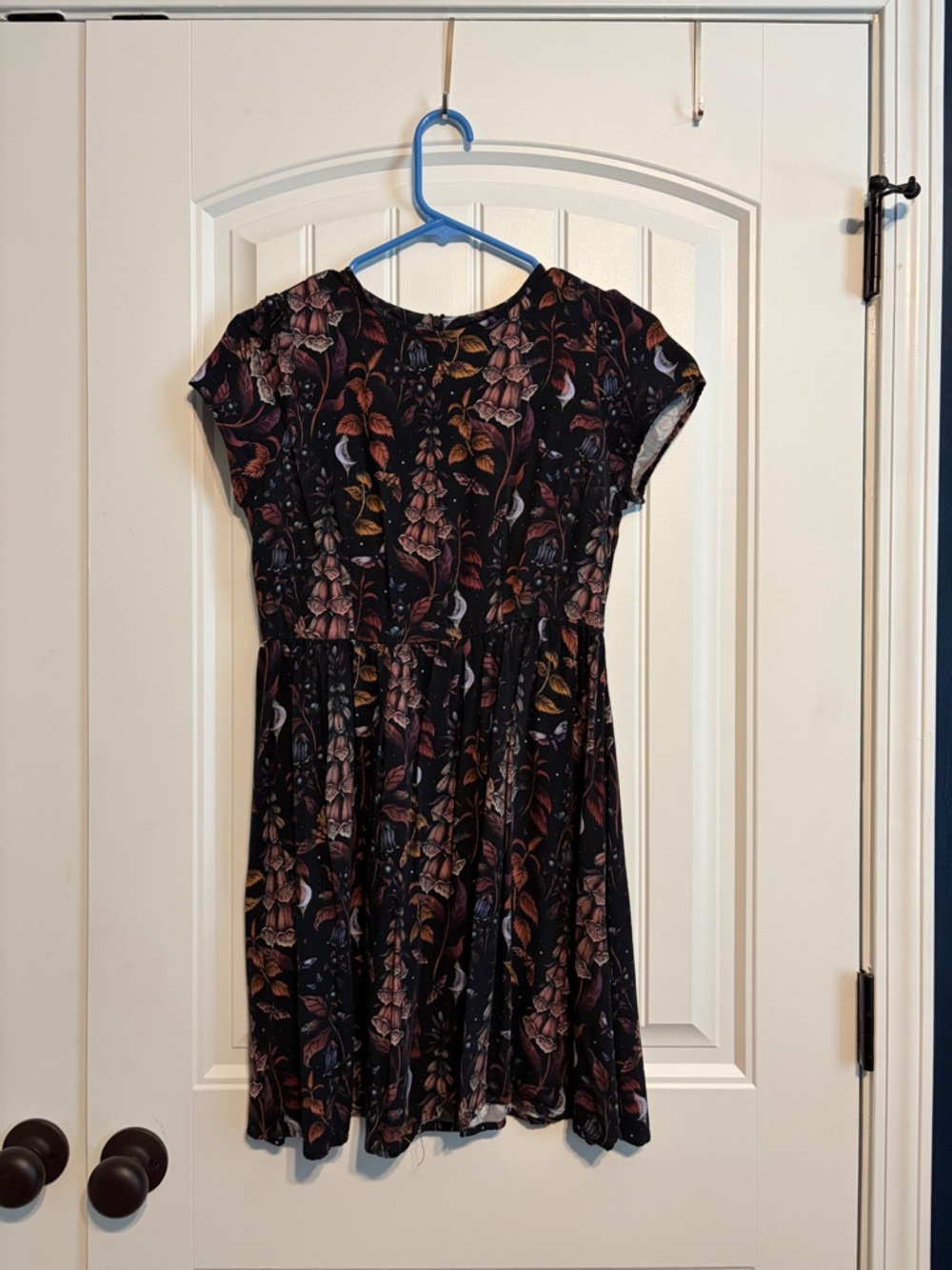 Black Floral Short Sleeve Fit-and-Flare Dress